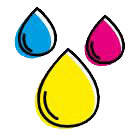 Blue, red and yellow ink drops